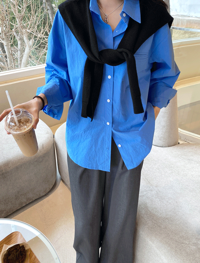 투포켓 코발트블루 루즈핏 셔츠 (3color)